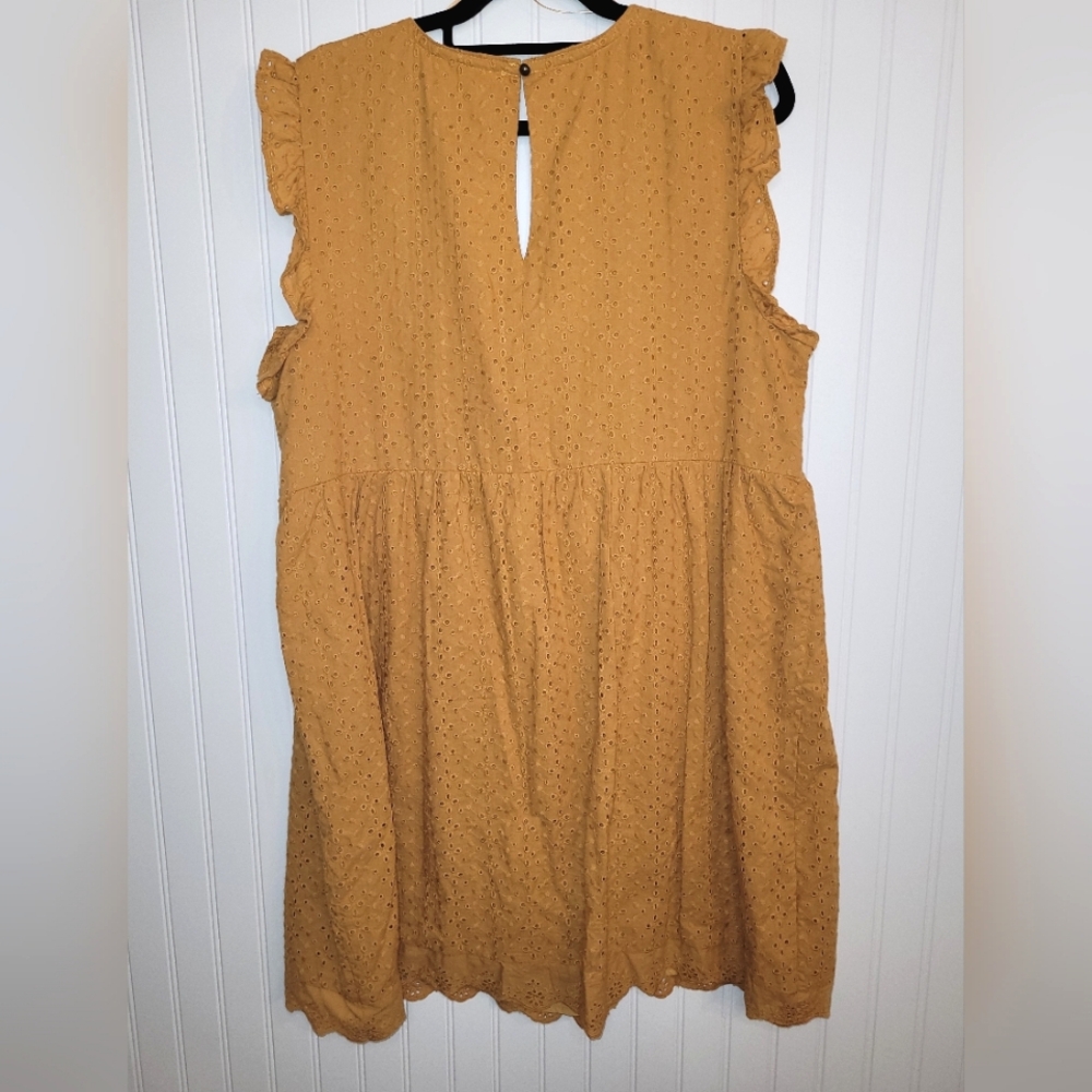 Final Price! Knox Rose Golden Yellow Sleeveless Breezy Cotton Eyelet Dress Sz XL - Picture 3 of 6